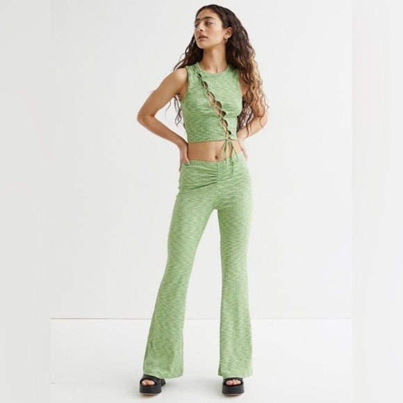 H&M Lacing-Detail Cut-Out Top - Green Melange - Women's Medium - Picture 11 of 13